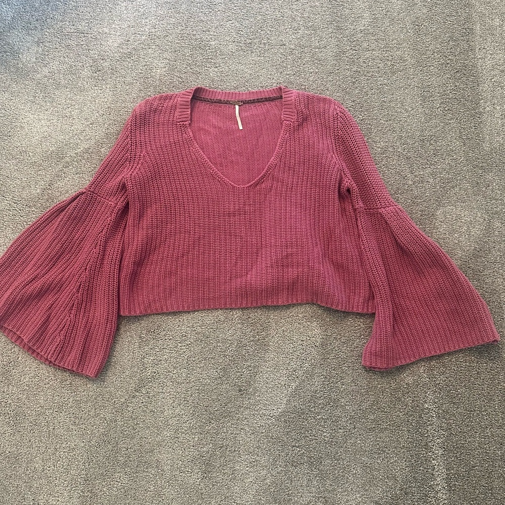 Free People Cropped Sweater with Bell Sleeves